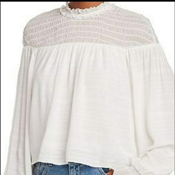 Ramy Brook Tops - Ramy Brook Josephine smocked tonal-stripe ruffle t